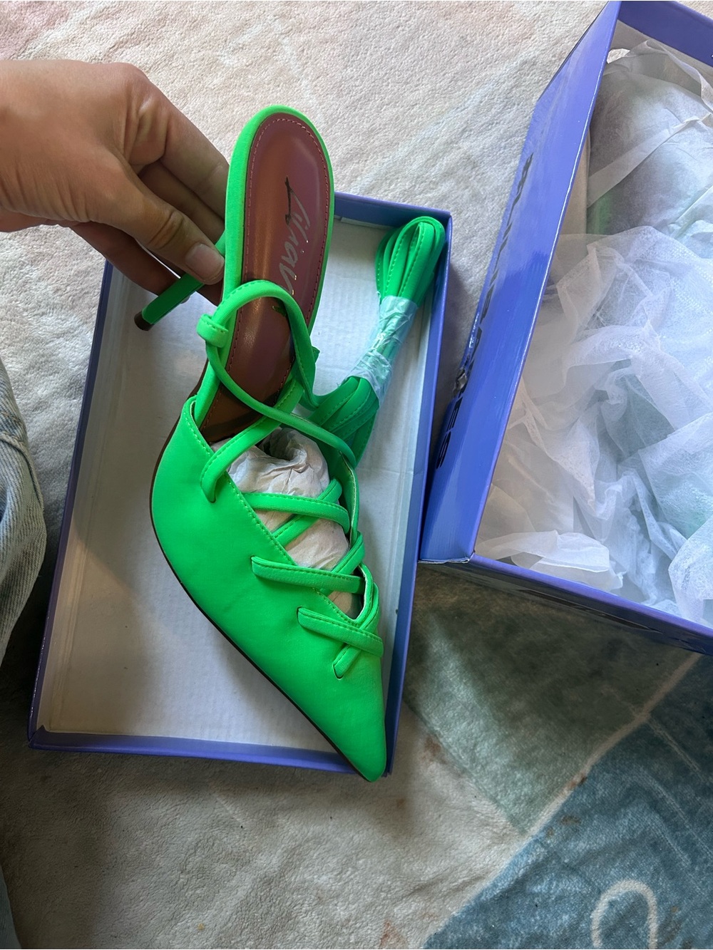 Liliana Neon Green Lace-Up Pointed-Toe Heels